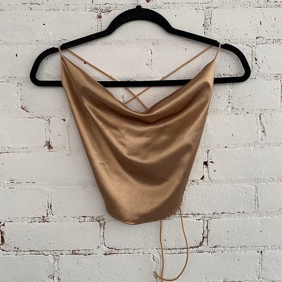 Windsor Satin Cowl Neck Strappy Crop Top - Picture 2 of 5